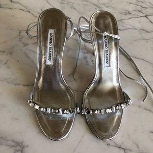 MANOLO BLAHNIK crystal-embellished silver sandals